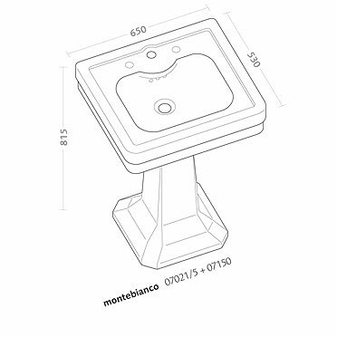 Immagine di Pozzi Ginori Montebianco lavabo 64 a 3 fori, bianco 07021000