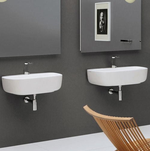Immagine di Flaminia MONÒ 74 lavabo 74 cm da appoggio o sospeso, senza troppopieno, colore bianco finitura lucido MN74L