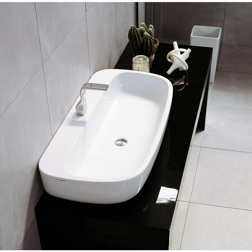 Immagine di Flaminia MONÒ 100 lavabo 100 cm da appoggio o sospeso, senza troppopieno, colore bianco latte finitura opaco MN100LLAT