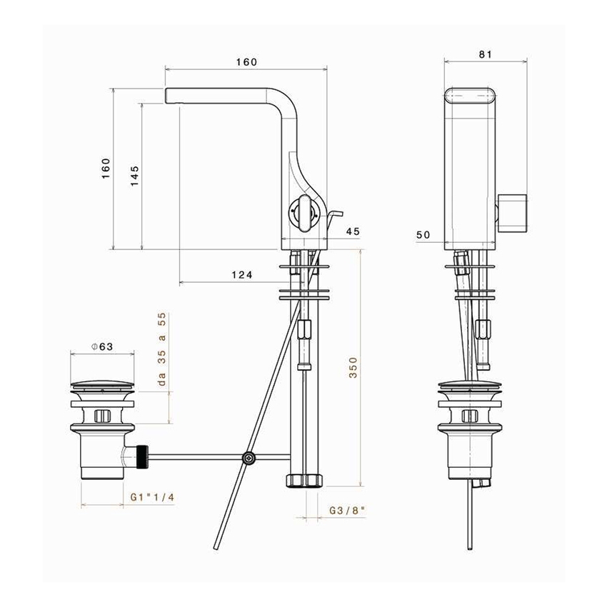 Immagine di Flaminia NOKE’ miscelatore monocomando lavabo, completo di piletta, colore nero finitura opaco NK3220NE