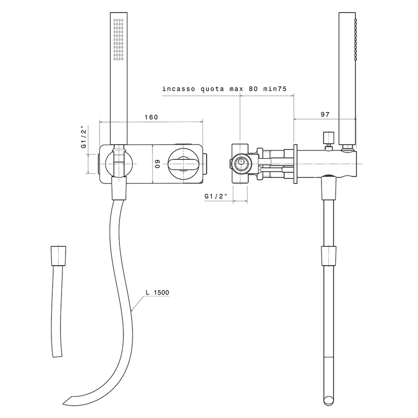 Immagine di Flaminia NOKE’ set doccia ad incasso composta da soffione, miscelatore e doccetta, finitura cromo NK3260