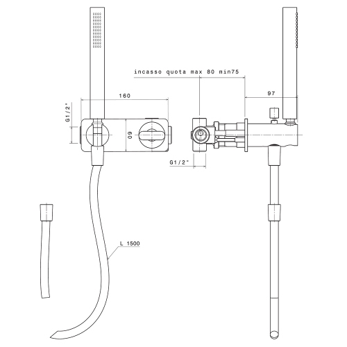 Immagine di Flaminia NOKE’ miscelatore doccia monocomando ad incasso, con deviatore, doccetta e corpo incasso, finitura cromo NK3280