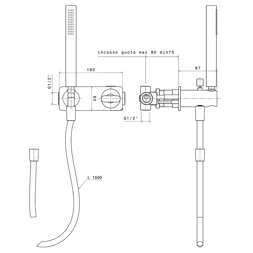 Immagine di Flaminia NOKE’ miscelatore doccia monocomando ad incasso, con deviatore, doccetta e corpo incasso, finitura cromo NK3280