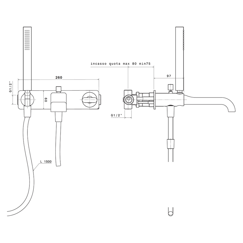 Immagine di Flaminia NOKE’ set vasca ad incasso con erogatore, miscelatore e doccetta, completo di corpo incasso, finitura cromo NK3290