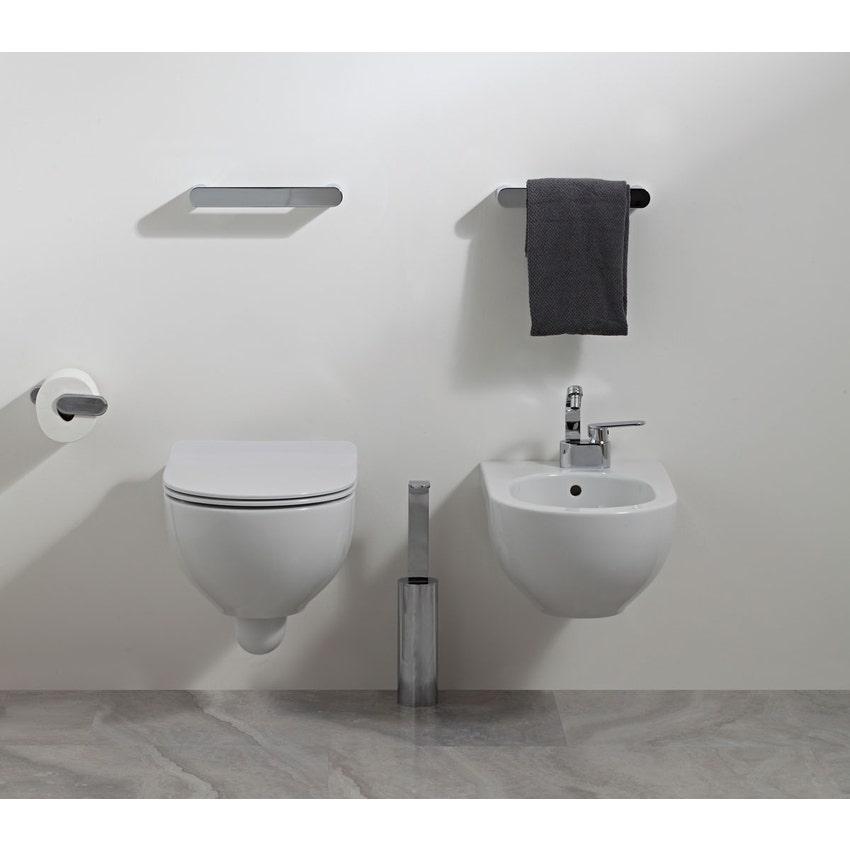 Immagine di Flaminia QUICK set sanitari sospesi, vaso e coprivaso avvolgente con discesa rallentata, bidet monoforo con troppopieno, colore bianco finitura lucido QK118+QK218+QKCW07