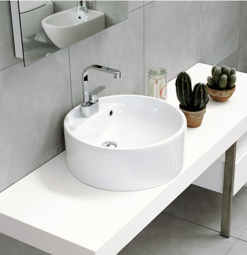 Flaminia 5050/A TWIN SET 52 lavabo da appoggio 52 cm, monoforo, con  troppopieno, colore bianco finitura lucido