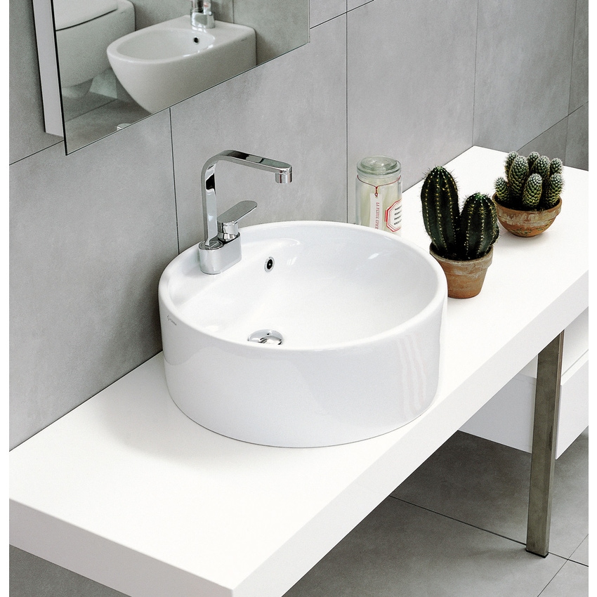 Immagine di Flaminia TWIN SET 52 lavabo da appoggio 52 cm, monoforo, con troppopieno, colore bianco finitura lucido 5050/A