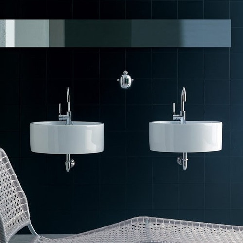 Immagine di Flaminia TWIN SET 52 lavabo sospeso 52 cm, monoforo, con troppopieno, colore bianco finitura lucido 5050/S