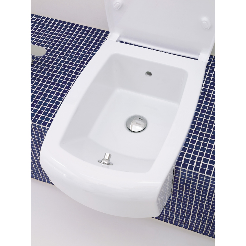 Immagine di Flaminia UNA set sanitari semincasso, vaso con scarico S/P, coprivaso e copribidet avvolgenti, bidet con troppopieno, colore bianco finitura lucido UNA/WC+UNA/B+UNACW02+UNACB04