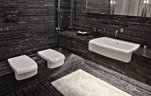 Immagine di Flaminia UNA set sanitari semincasso, vaso con scarico S/P, coprivaso e copribidet avvolgenti, bidet con troppopieno, colore bianco finitura lucido UNA/WC+UNA/B+UNACW02+UNACB04