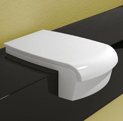 Immagine di Flaminia UNA set sanitari semincasso, vaso con scarico S/P, coprivaso e copribidet avvolgenti, bidet con troppopieno, colore bianco finitura lucido UNA/WC+UNA/B+UNACW02+UNACB04