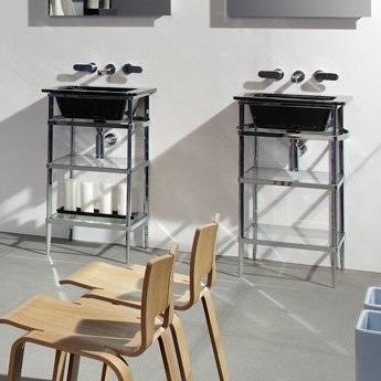 Immagine di Flaminia VOLO mobile in metallo con 2 ripiani in cristallo per lavabo VOLO 52, finitura cromo VL52M