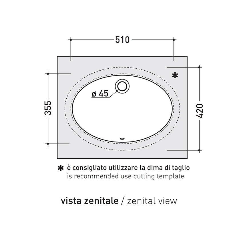 Immagine di Flaminia NORMALE lavabo euro sottopiano 51 cm, con troppopieno, colore bianco finitura lucido 33
