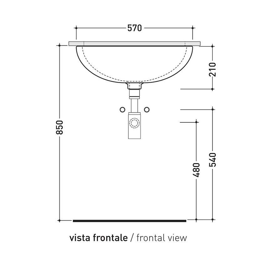 Immagine di Flaminia NORMALE lavabo euro sottopiano 51 cm, con troppopieno, colore bianco finitura lucido 33