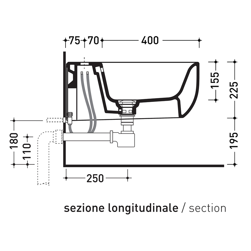 Immagine di Flaminia FLUO bidet sospeso monoforo, con troppopieno, colore cenere finitura opaco FU218CEN