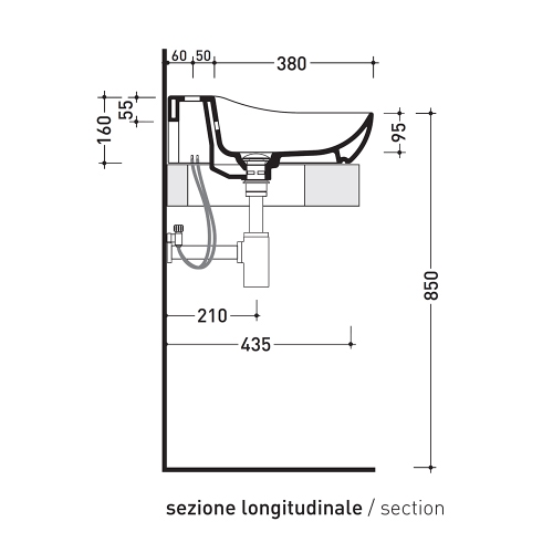 Immagine di Flaminia FLUO 60 lavabo 60 cm da appoggio o sospeso, con troppopieno e piano per rubinetteria, colore bianco finitura lucido FU60L
