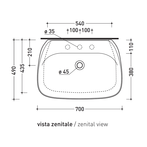 Immagine di Flaminia FLUO 70 lavabo 70 cm da appoggio o sospeso, con troppopieno e piano per rubinetteria, colore bianco finitura lucido FU70L