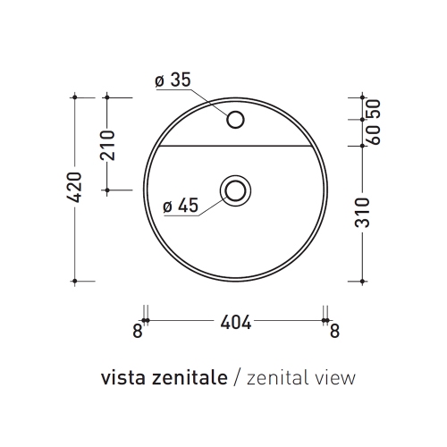 Immagine di Flaminia TWIN SET SLIM 42 lavabo 42 cm da appoggio, monoforo, con troppopieno, colore bianco finitura lucido TW42A