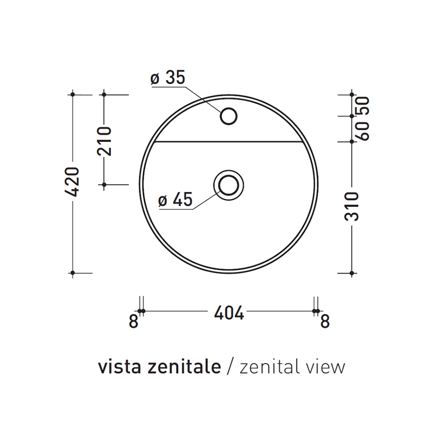 Immagine di Flaminia TWIN SET SLIM 42 lavabo 42 cm da appoggio, monoforo, con troppopieno, colore bianco finitura lucido TW42A