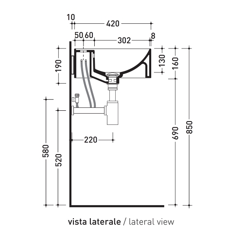 Immagine di Flaminia TWIN SET SLIM 42 lavabo 42 cm sospeso, monoforo, con troppopieno, con staffa di fissaggio a parete, colore bianco finitura lucido TW42S+TS01/42