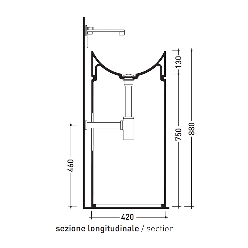 Immagine di Flaminia MONOTWIN SLIM lavabo a colonna a parete, colore bianco finitura lucido MTC42P