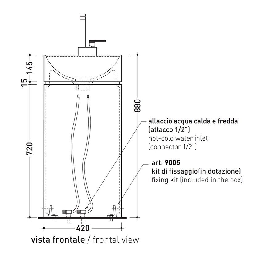 Immagine di Flaminia MONOTWIN SLIM lavabo a colonna a centro stanza, monoforo, con piano per rubinetteria, colore bianco finitura lucido MTR42C