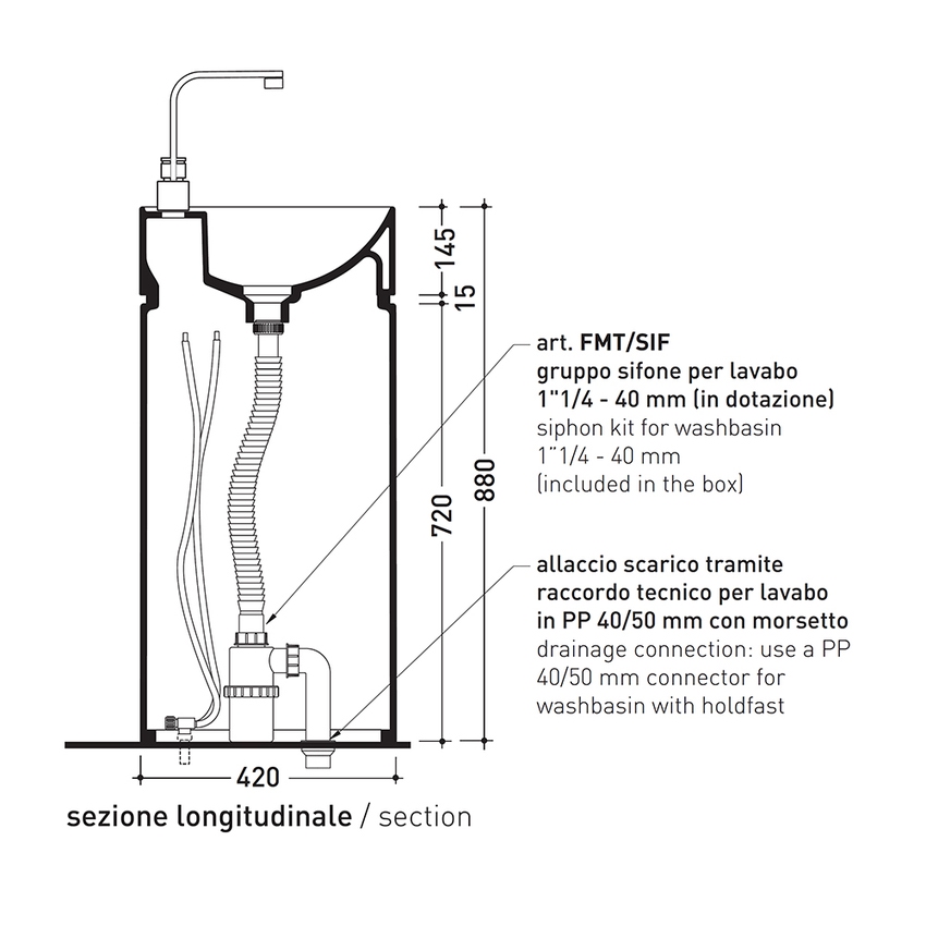 Immagine di Flaminia MONOTWIN SLIM lavabo a colonna a centro stanza, monoforo, con piano per rubinetteria, colore bianco finitura lucido MTR42C