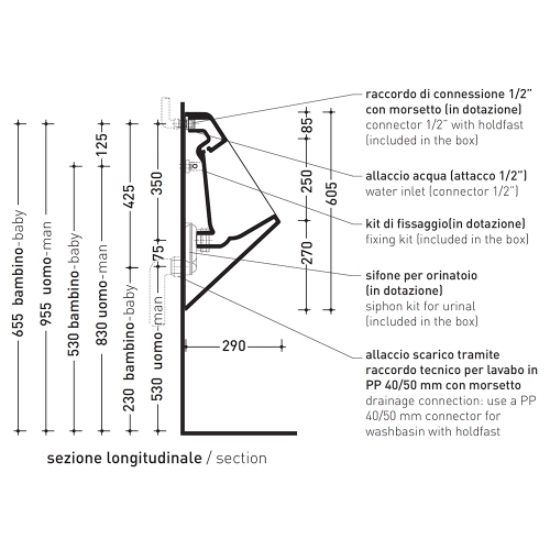Immagine di Flaminia APP orinatoio a parete, colore bianco finitura lucido AP28G