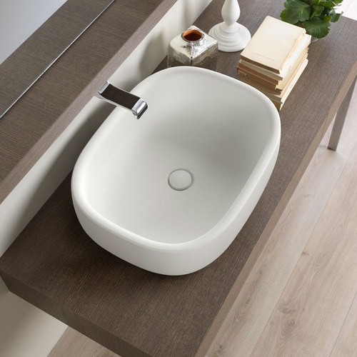 Immagine di Flaminia BONOLA 60 lavabo 62 cm da appoggio, senza troppopieno, colore bianco latte finitura opaco BN60ALAT