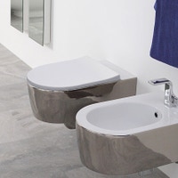 Immagine di Flaminia LINK vaso sospeso con sistema goclean®, senza sedile, interno colore bianco finitura lucido, esterno finitura platino 5051/WCGPLA