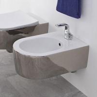 Immagine di Flaminia LINK bidet sospeso monoforo, con troppopieno, interno colore bianco finitura lucido, esterno finitura platino 5051/BPLA