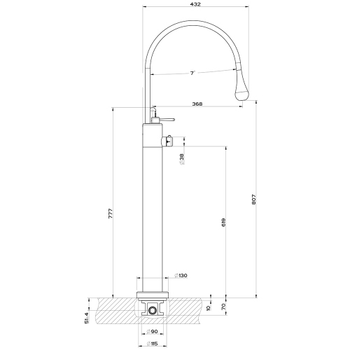 Immagine di Gessi GOCCIA piantana termostatica alta portata, esterno vasca, con doccetta, senza corpo incasso, finitura cromo 24978#031