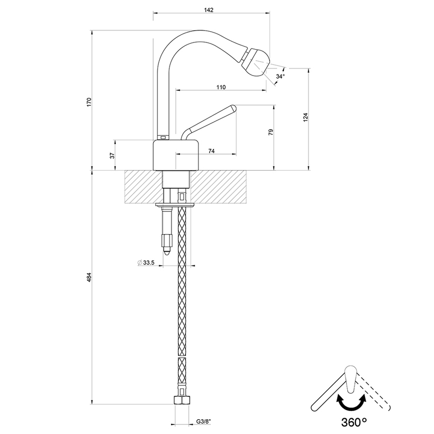 Immagine di Gessi GOCCIA miscelatore bidet, senza scarico, con flessibili di collegamento, finitura nero XL 33607#299