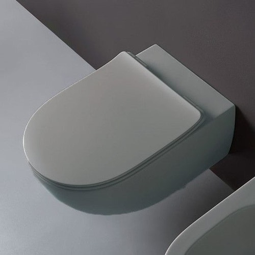 Immagine di Flaminia MINIAPP set sanitari sospesi, vaso con sistema goclean® e coprivaso slim con discesa rallentata, bidet monoforo con troppopieno, colore grigio lava finitura opaco AP119GGLA+AP219GLA+QKCW09GLA