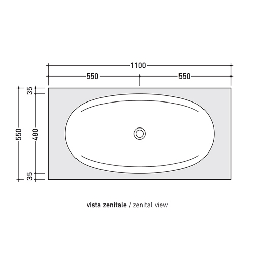 Immagine di Flaminia IO mensola L.110 P.55 H.10 cm con foro centrale per lavabo IO90 (art. IO4290), in pietraluce, colore bianco finitura lucido IO90M1B