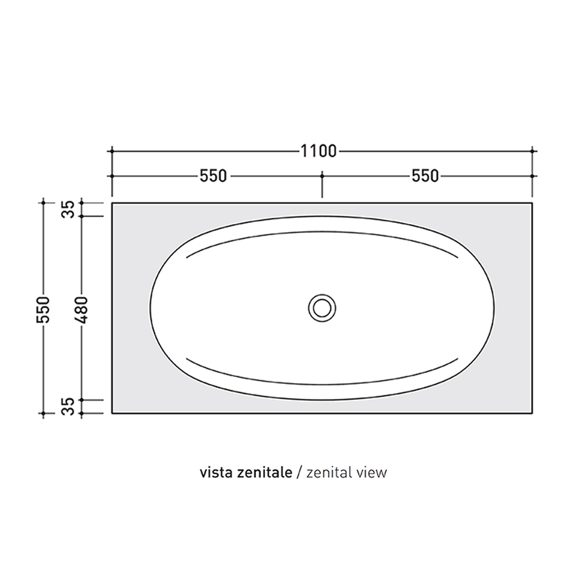 Immagine di Flaminia IO mensola L.110 P.55 H.10 cm con foro centrale per lavabo IO90 (art. IO4290), in pietraluce, colore beige finitura lucido IO90M1BG