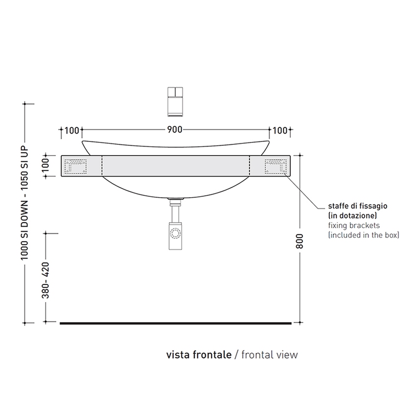 Immagine di Flaminia IO mensola L.110 P.55 H.10 cm con foro centrale per lavabo IO90 (art. IO4290), in pietraluce, colore beige finitura lucido IO90M1BG