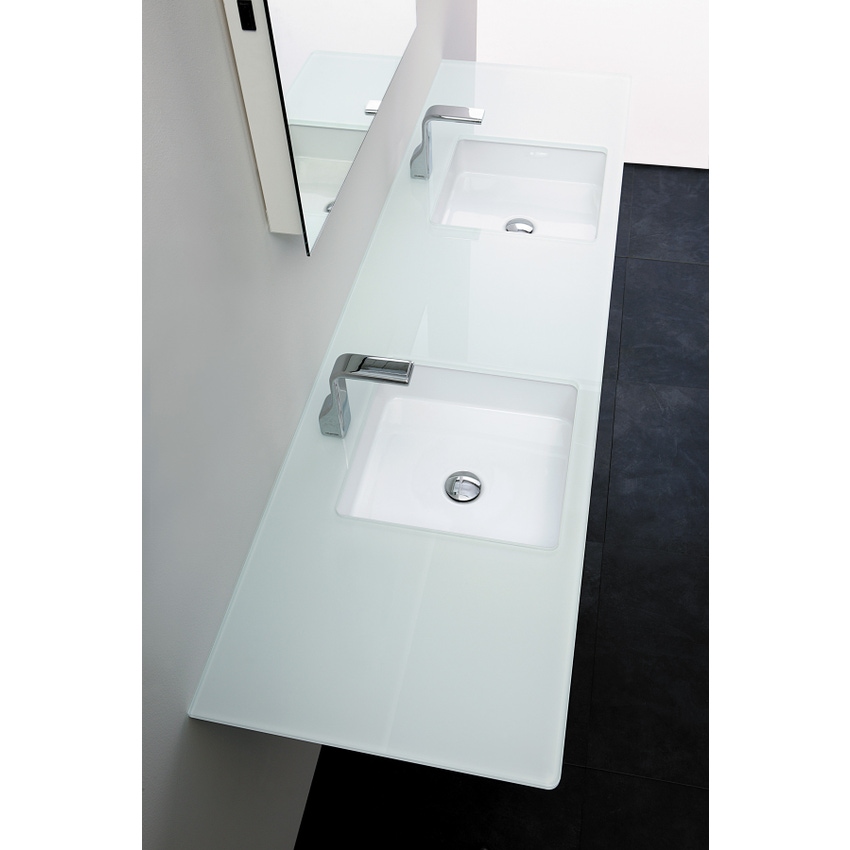 Immagine di Flaminia FLY piano in cristallo extra light verniciato L.80 cm, per lavabo Miniwash 40 sottopiano (art. MW40SP), colore bianco finitura lucido FY40PCB