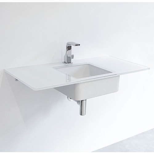 Immagine di Flaminia FLY piano in cristallo extra light verniciato L.80 cm, per lavabo Miniwash 40 sottopiano (art. MW40SP), colore bianco finitura lucido FY40PCB