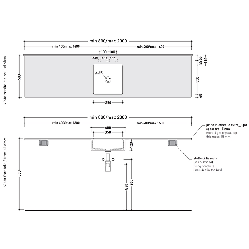 Immagine di Flaminia FLY piano in cristallo extra light verniciato L.80 cm, per lavabo Miniwash 40 sottopiano (art. MW40SP), colore bianco finitura lucido FY40PCB