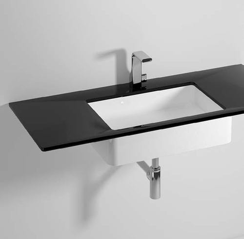 Immagine di Flaminia FLY piano in cristallo extra light verniciato L.100 cm, per lavabo Miniwash 60 sottopiano (art. MW60SP), colore nero finitura lucido FY60PCNE