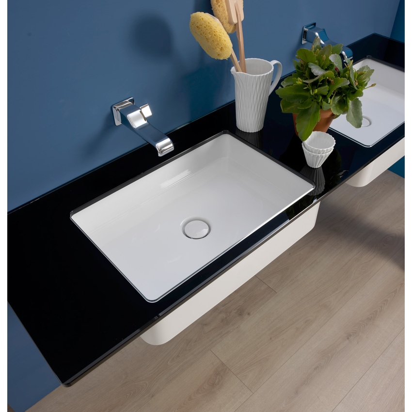 Immagine di Flaminia FLY piano in cristallo extra light verniciato L.100 cm, per lavabo Miniwash 60 sottopiano (art. MW60SP), colore nero finitura lucido FY60PCNE