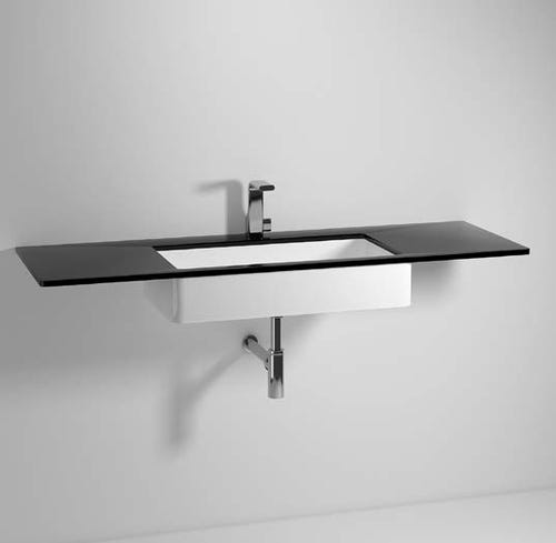 Immagine di Flaminia FLY piano in cristallo extra light verniciato L.100 cm, per lavabo Miniwash 75 sottopiano (art. MW75SP), colore nero finitura lucido FY75PCNE
