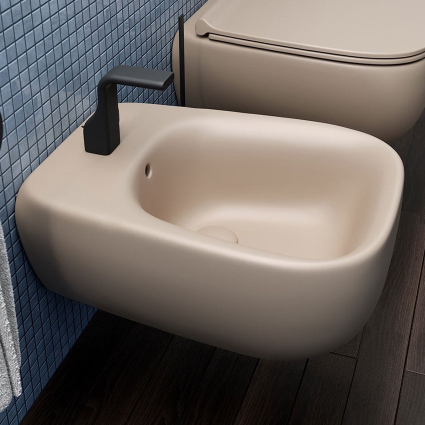 Immagine di Flaminia FLUO bidet sospeso monoforo, con troppopieno, colore argilla finitura opaco FU218ARG