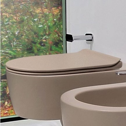 Immagine di Flaminia LINK coprivaso slim in termoindurente, con discesa rallentata, cerniere a sgancio rapido, colore argilla finitura opaco LKCW09ARG