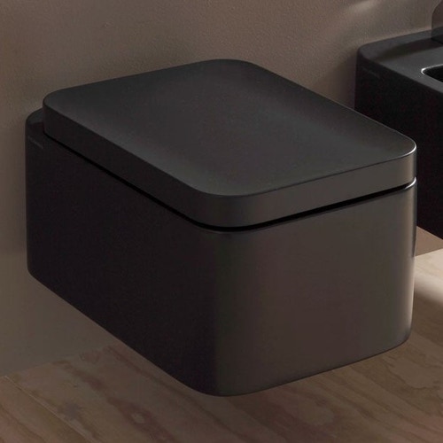 Immagine di Flaminia NILE set completo sanitari sospesi, vaso con sedile a chiusura ammortizzata e bidet monoforo, colore nero finitura opaco, moduli installazione COMBIFIX per parete in muratura 110.790.00.1-NILEN