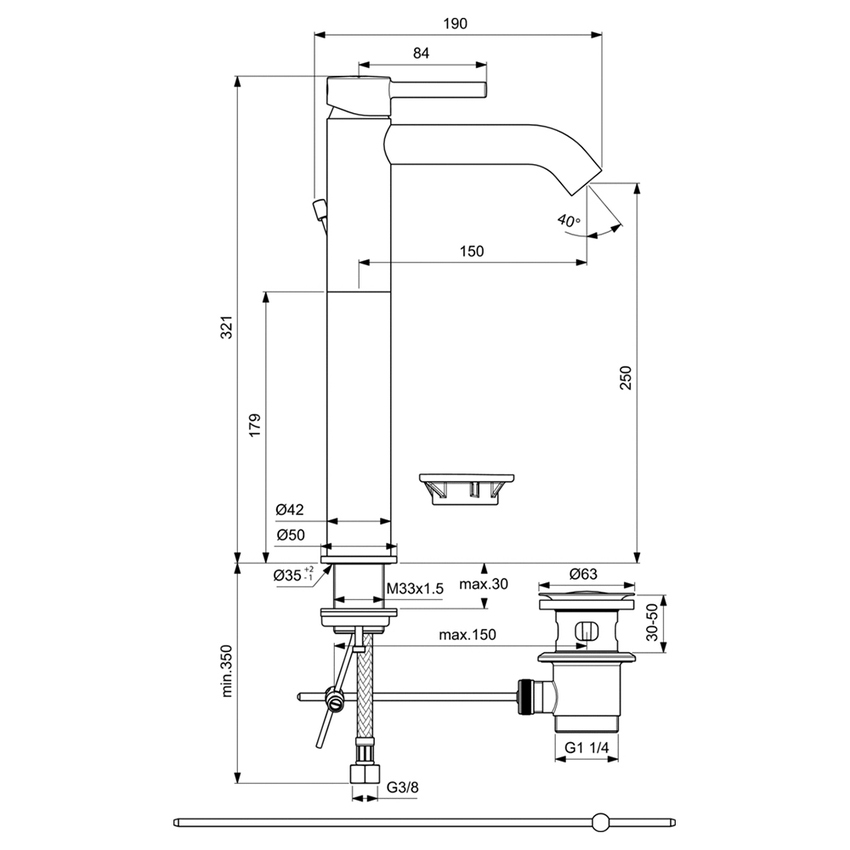 Immagine di Ideal Standard CERALINE set rubinetteria con miscelatore lavabo da appoggio su piano con scarico e miscelatore bidet con scarico, finitura cromo SETCE001
