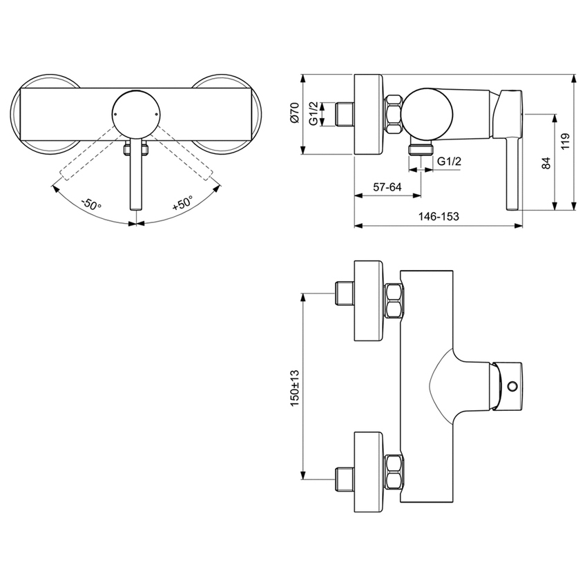 Immagine di Ideal Standard CERALINE miscelatore monocomando per doccia, senza accessori, finitura cromo BC200AA