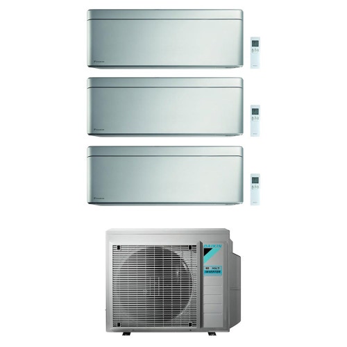 Immagine di Daikin STYLISH R32 Climatizzatore a parete trial split inverter Wi-Fi silver | unità esterna 4 kW unità interne 5000+5000+5000 BTU 3MXM40N8+CTXA[15|15|15]BS