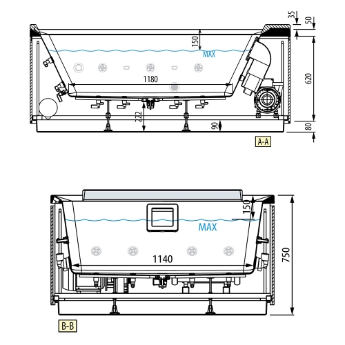 Immagine di Novellini DIVINA M SPA STANDARD minipiscina idromassaggio da esterno con luci led bianche+purificazione Aquaclean (UV+ozono), L.190 P.140 H.75, per 2 persone, sedile e poggiatesta colore nero, vasca colore bianco finitura lucido DOM5O8-A0H